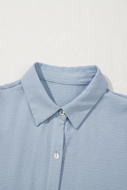 Solid Button-Up Collared Tiered Dress