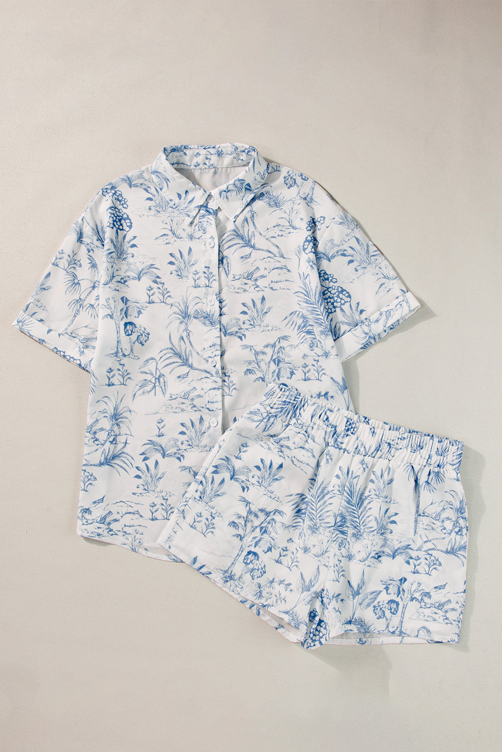 Floral Short Sleeve Shirt and Shorts Set