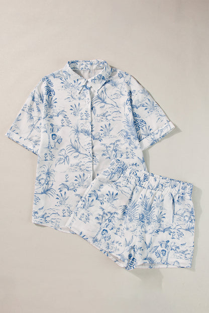 Floral Short Sleeve Shirt and Shorts Set