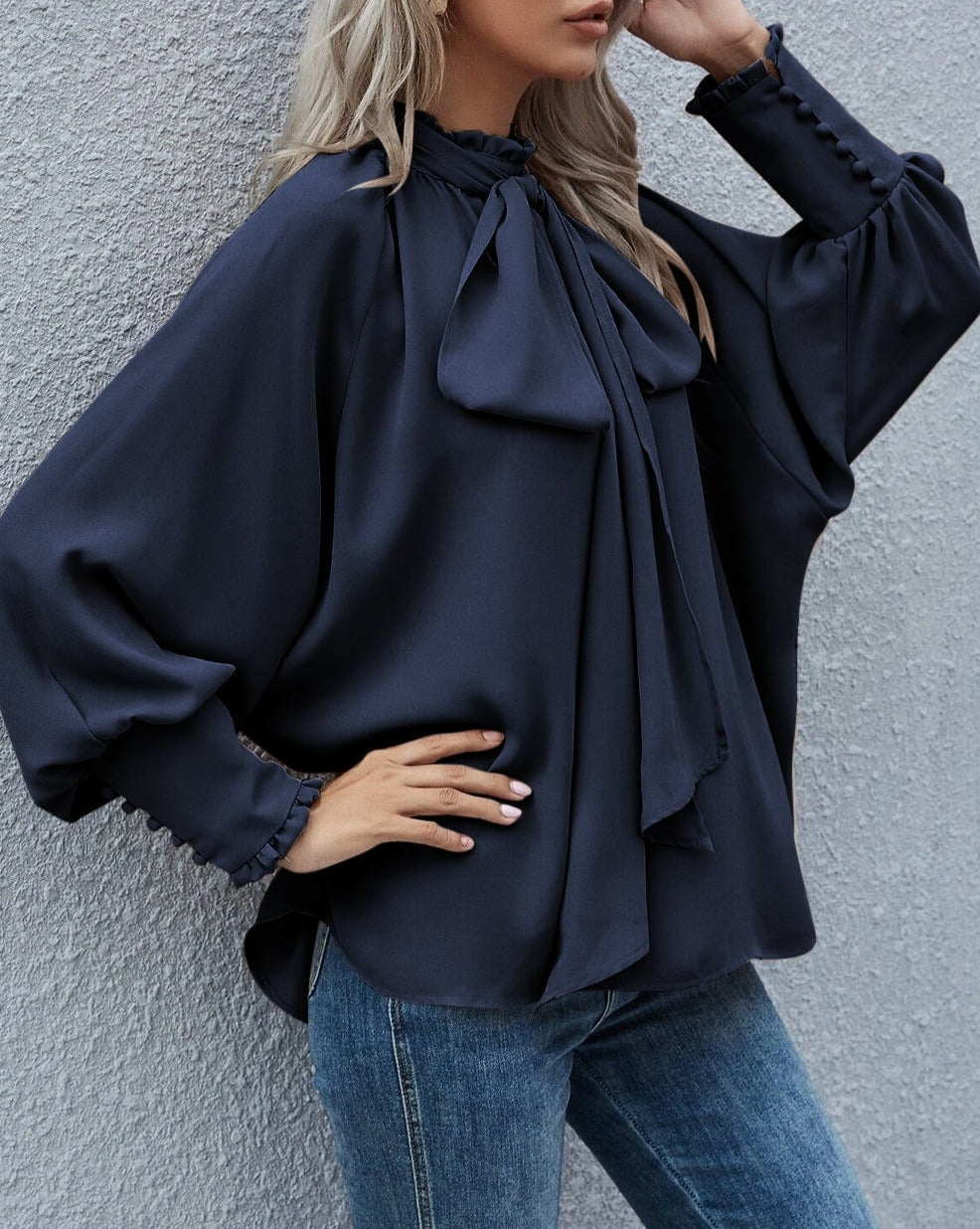 Mock Neck Bishop Sleeve Blouse