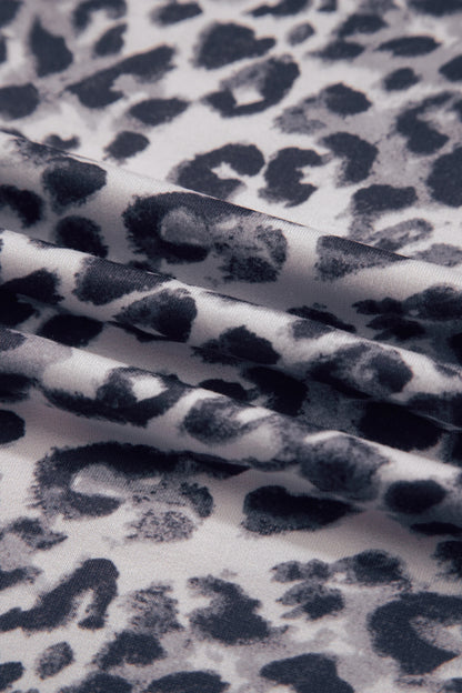 Leopard Elastic Waist Raw Hem Wide Leg Pants