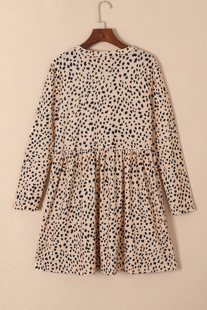 Leopard Long Sleeve Babydoll Dress