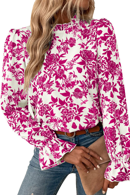 Floral Flounce Long Sleeve Blouse