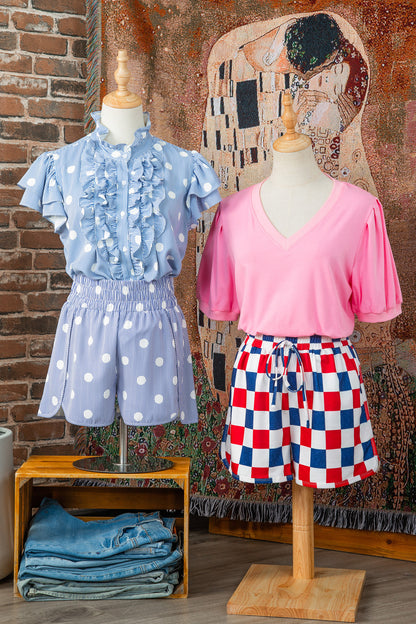 Polka Dot Shirred High Waist Shorts