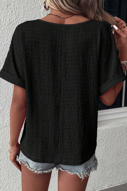 Rolled Short Sleeve V-Neck Blouse