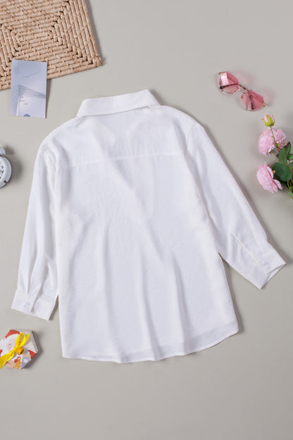 Collared V-Neck 3/4 Sleeve Shirt