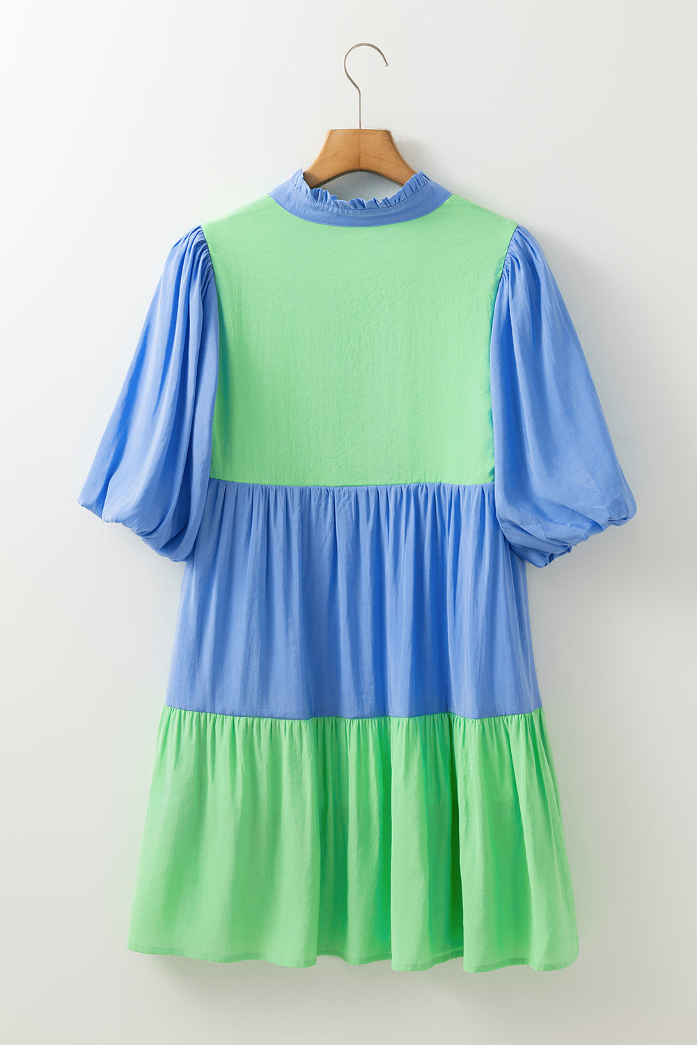 Colorblock V-Neck Puff Sleeve Dress