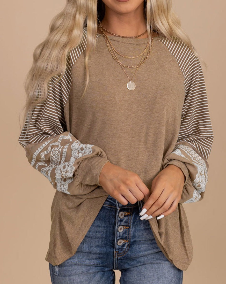 Floral Stripe Raglan Sleeve Top