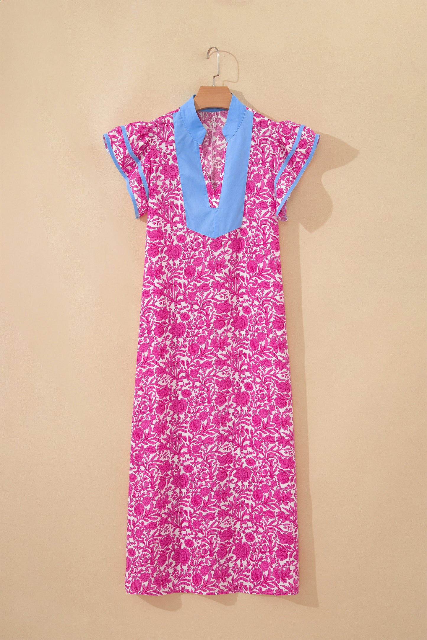 Floral Colorblock Patchwork V-Neck Midi Dress