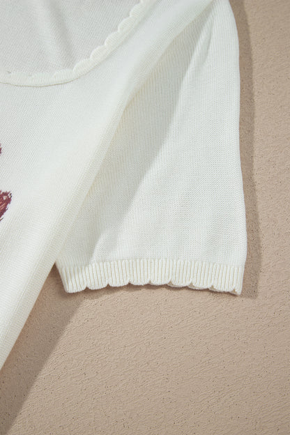 Western Floral Scalloped Square Neck Knit Top