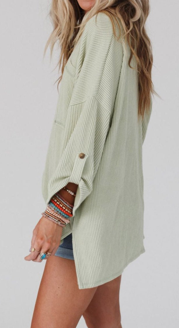 Ribbed Tab Sleeve Pocketed Top