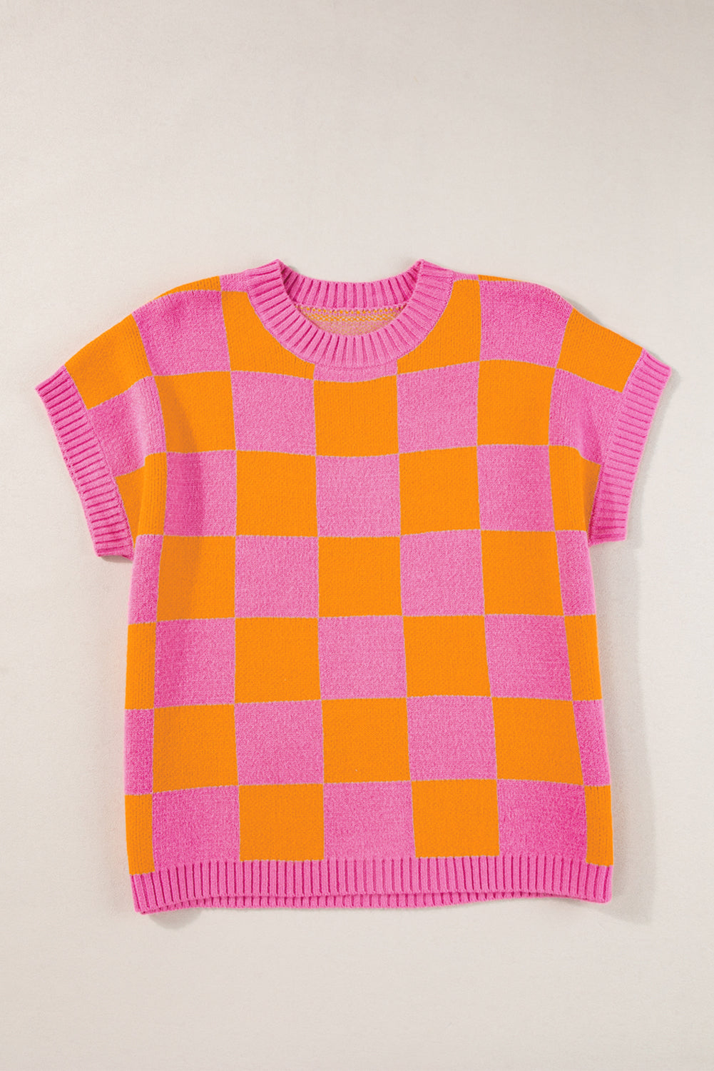 Colorblock Checker Ribbed Trim Top