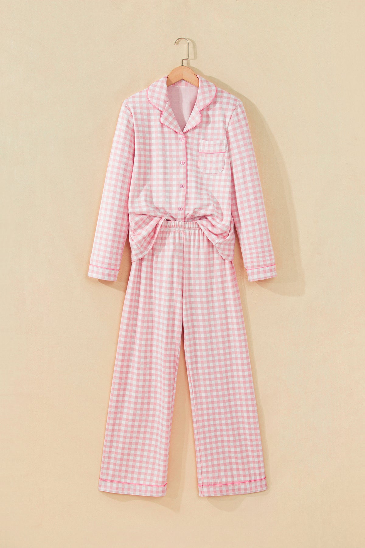 Gingham Long Sleeve Shirt & Pants Pajama Set