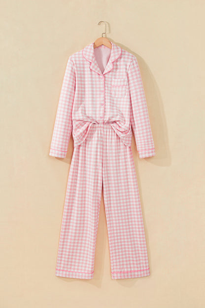 Gingham Long Sleeve Shirt & Pants Pajama Set