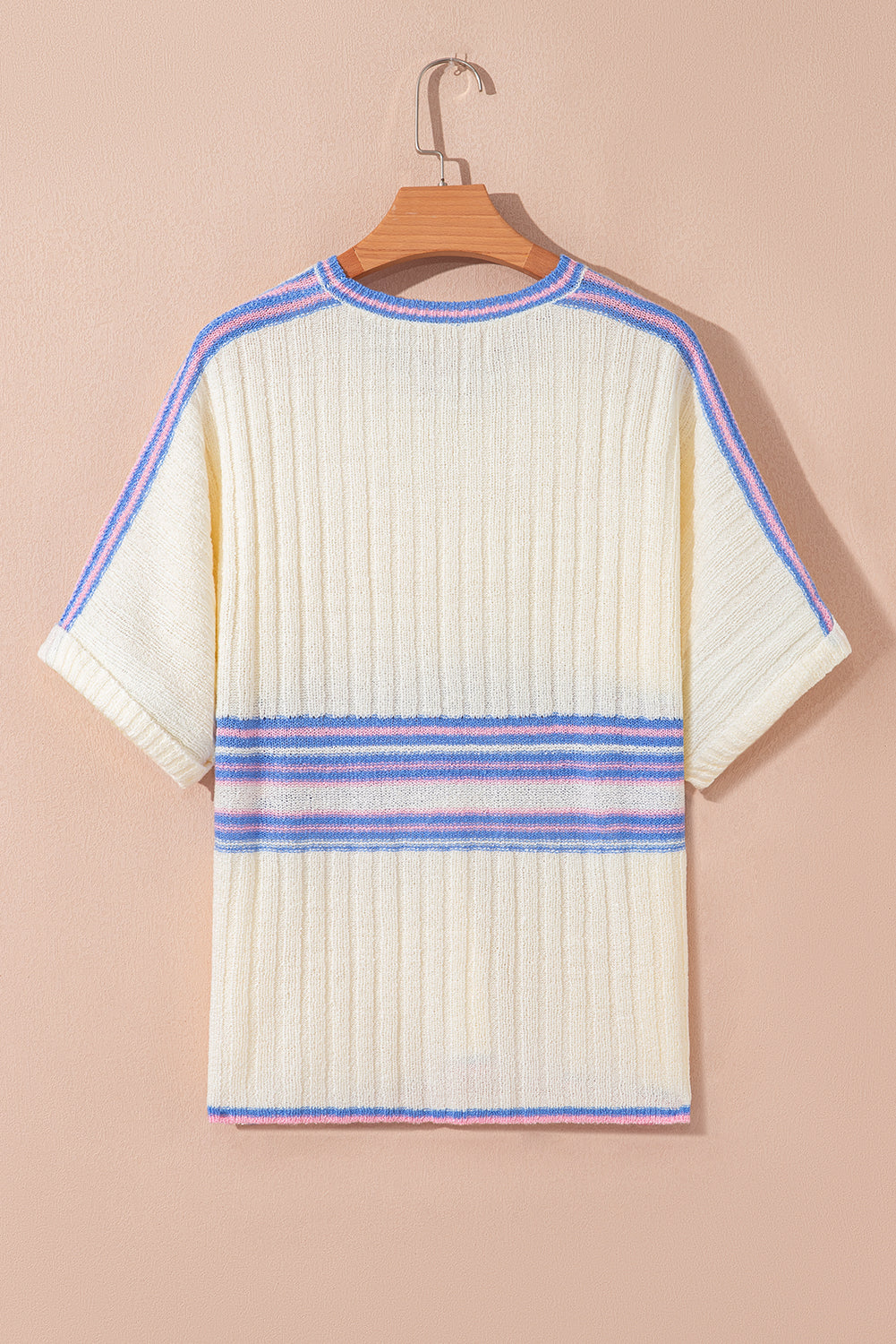 Stripe Ribbed Dolman Sleeve V-Neck Sweater