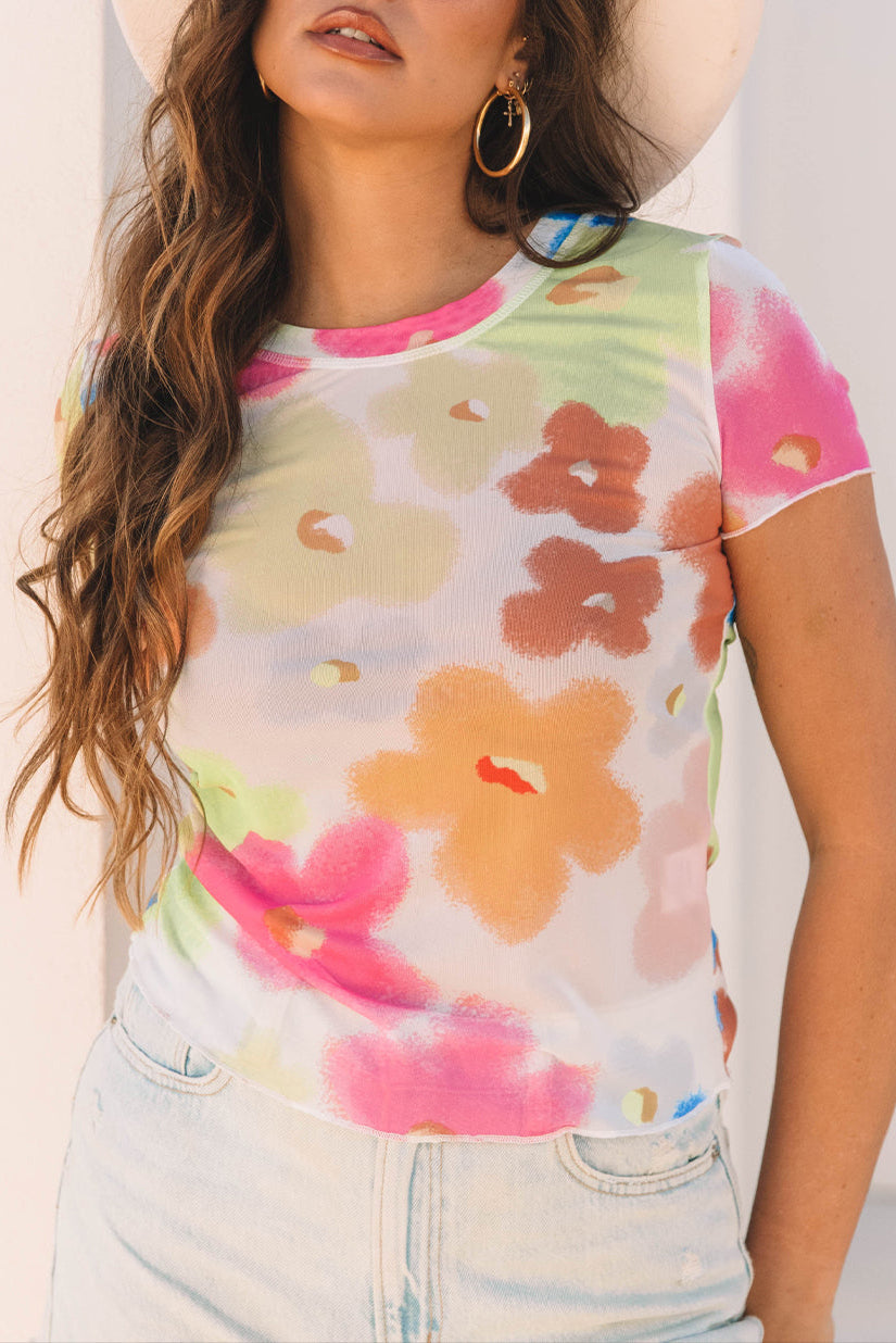 Floral Mesh Short Sleeve T-Shirt