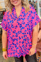 Leopard Short Sleeve V-Neck Blouse Plus Size