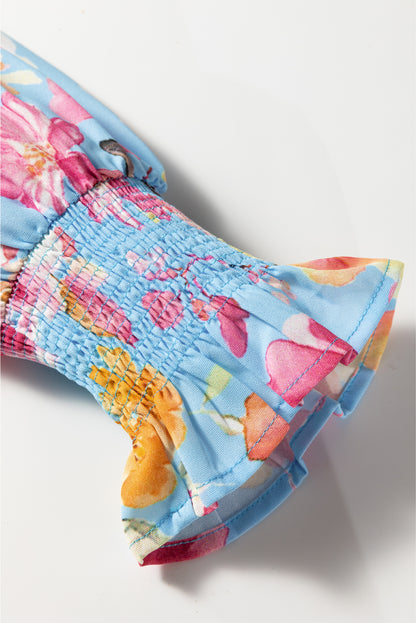 Floral Smocked Long Sleeve V-Neck Blouse