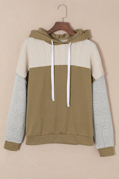 Cable Textured Patchwork Pullover Hoodie