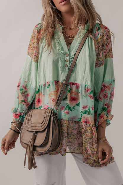 Floral Patchwork Long Sleeve Blouse