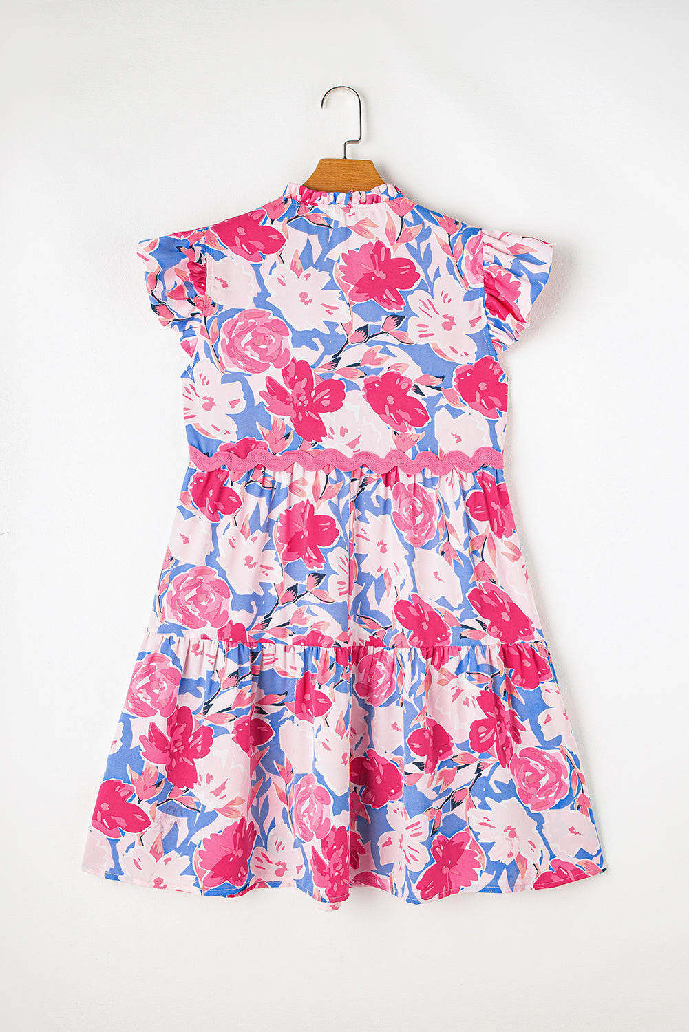 Floral Ric-Rac Flutter Sleeve V-Neck Dress