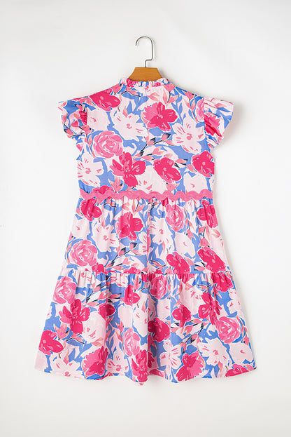 Floral Ric-Rac Flutter Sleeve V-Neck Dress