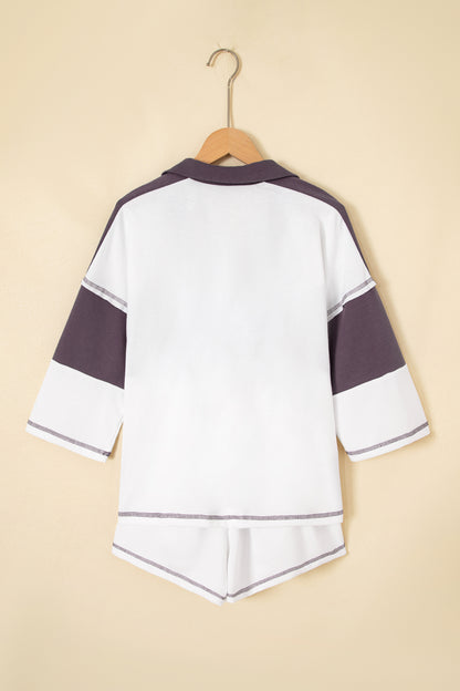 Stripe Colorblock Reverse Seam Top and Shorts Set