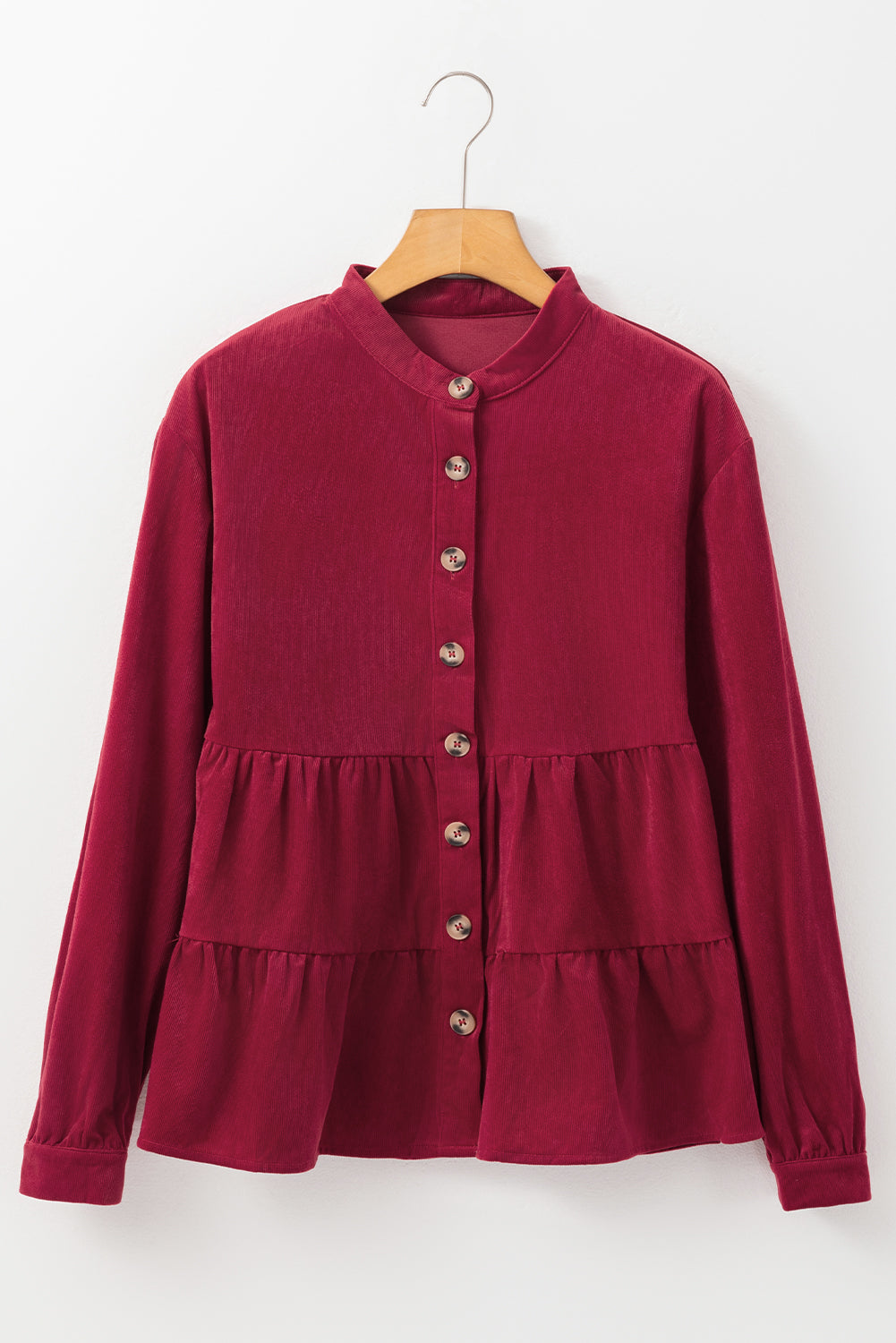 Corduroy Ruffle Tiered Buttoned Shirt