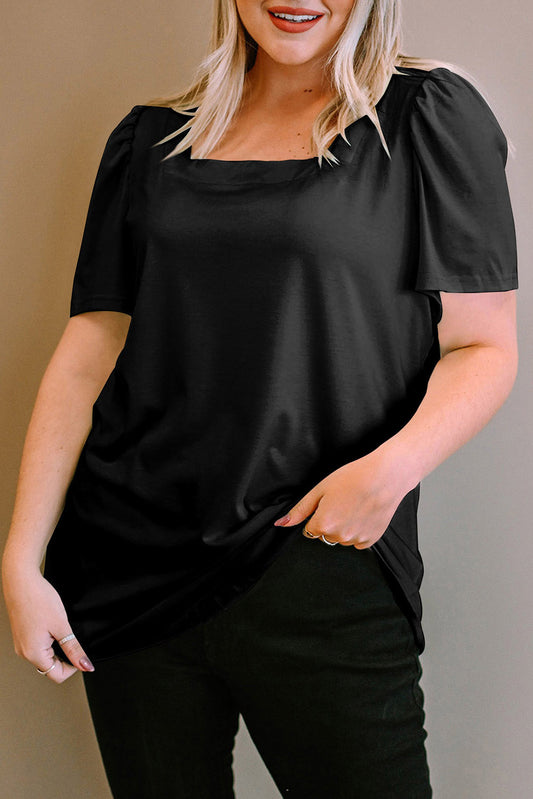 Ruched Shoulder Square Neck Top Plus Size