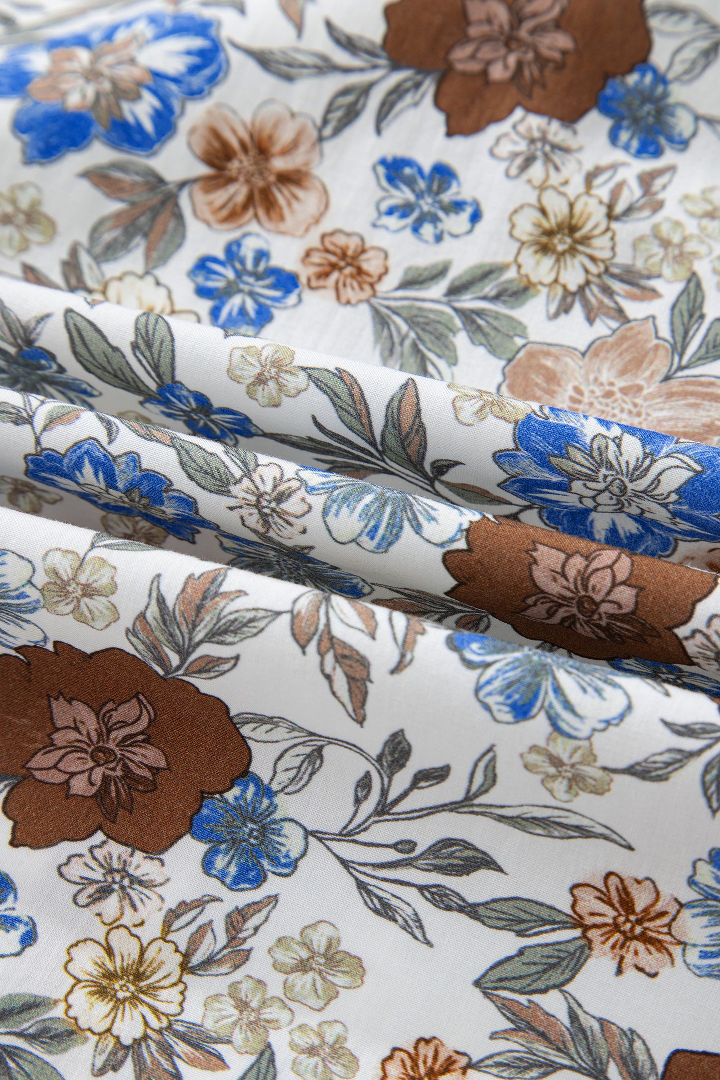 Floral Plaid Frilled Trim Long Sleeve Blouse