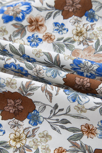 Floral Plaid Frilled Trim Long Sleeve Blouse