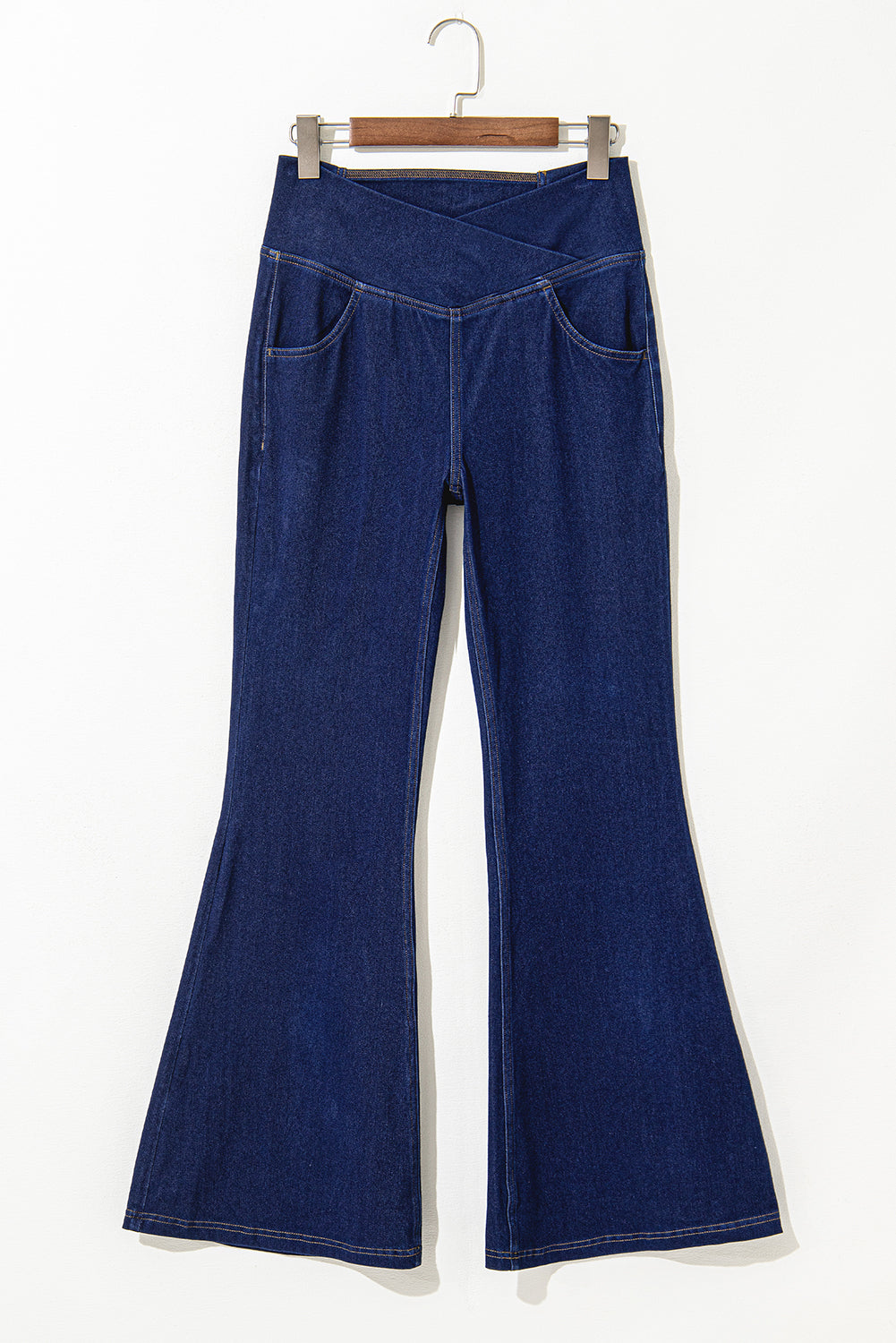 Crossed High Waist Flare Knit Jeans