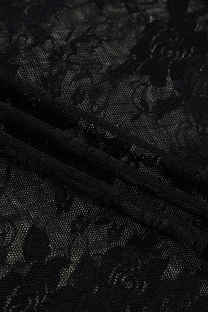 Floral Lace Sheer Mesh Short Sleeve Top