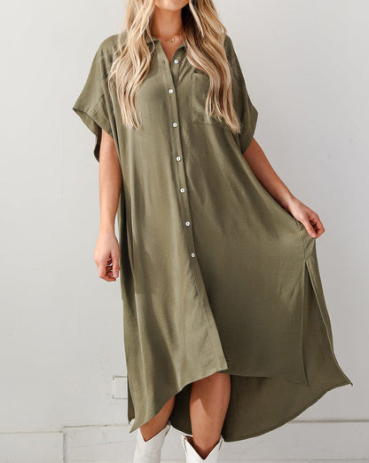 Short Sleeve Midi Shirt Dress