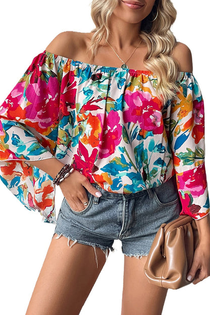 Floral Off Shoulder Bell Sleeve Blouse