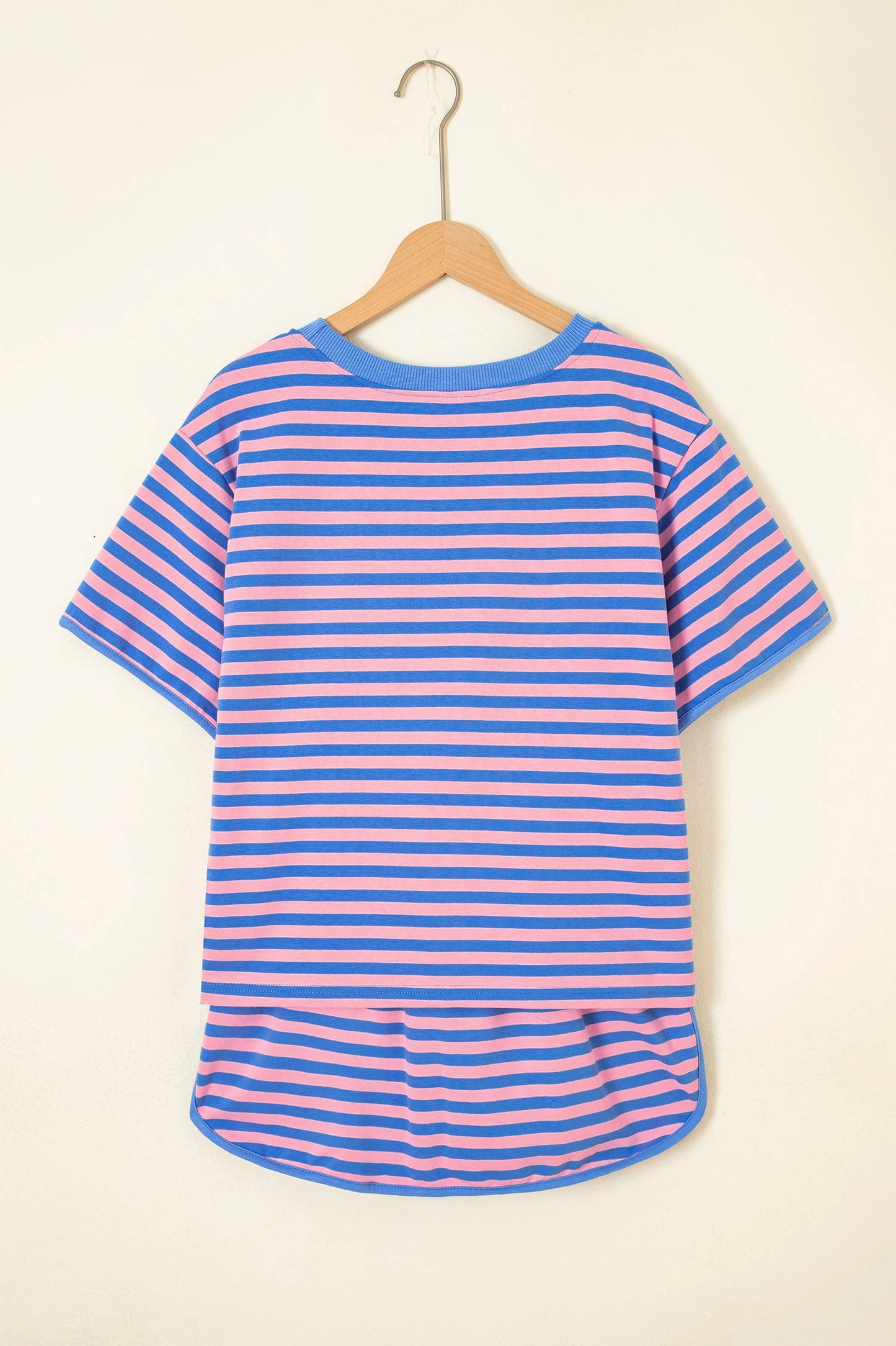 Stripe Contrast Trim Short Sleeve Top & Skirt Set