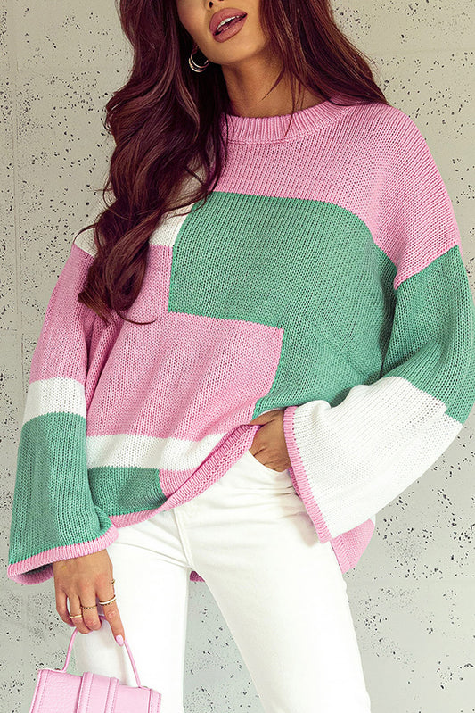 NEW! Colorblock Drop Shoulder Bell Sleeve Sweater