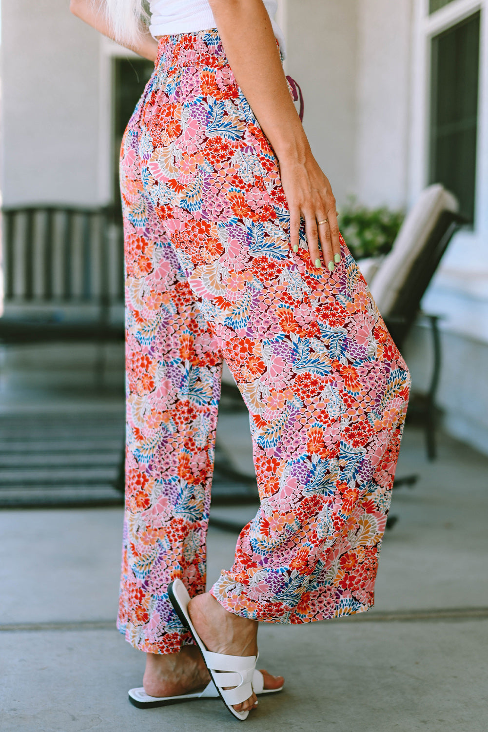 Floral Drawstring High Waist Pants