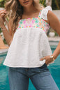 Geometric Embroidered Ruffle Tank Top