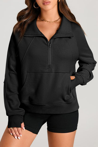 Quarter Zip Kangaroo Pocket Sweatshirt