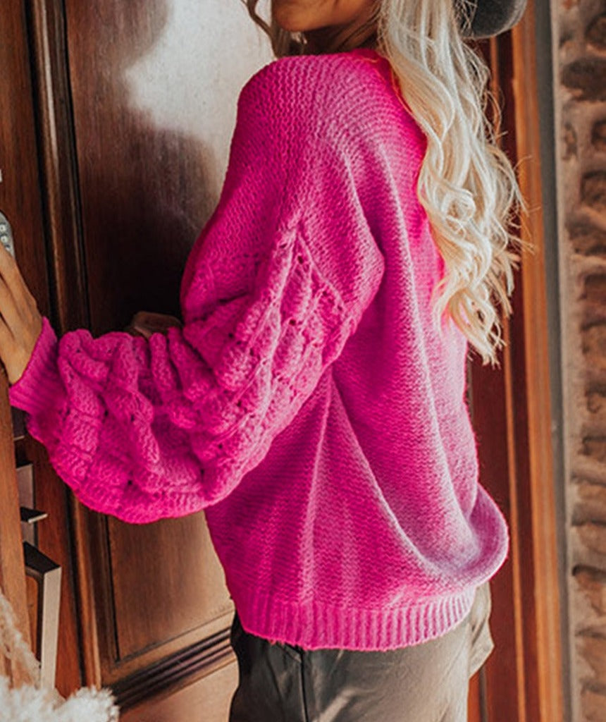 NEW! Hollowed Bubble Sleeve Knit Sweater