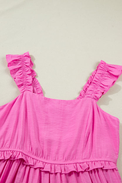 Solid Ruffle High Waist Sleeveless Maxi Dress