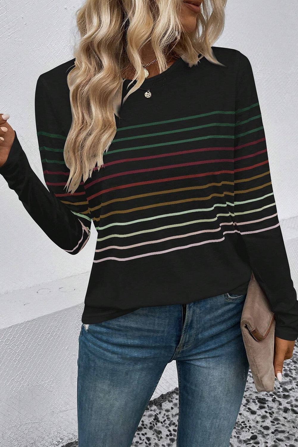 Stripe Long Sleeve Crewneck Top