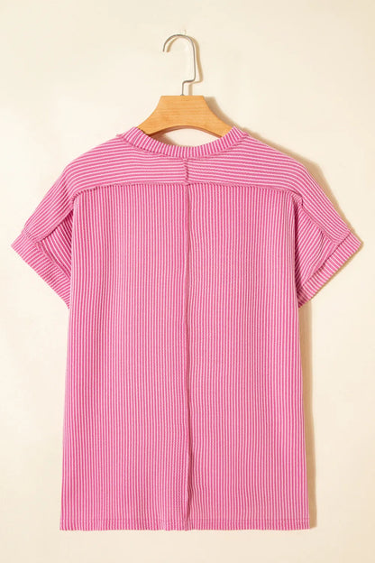 Exposed Stitching Textured Knit T-shirt