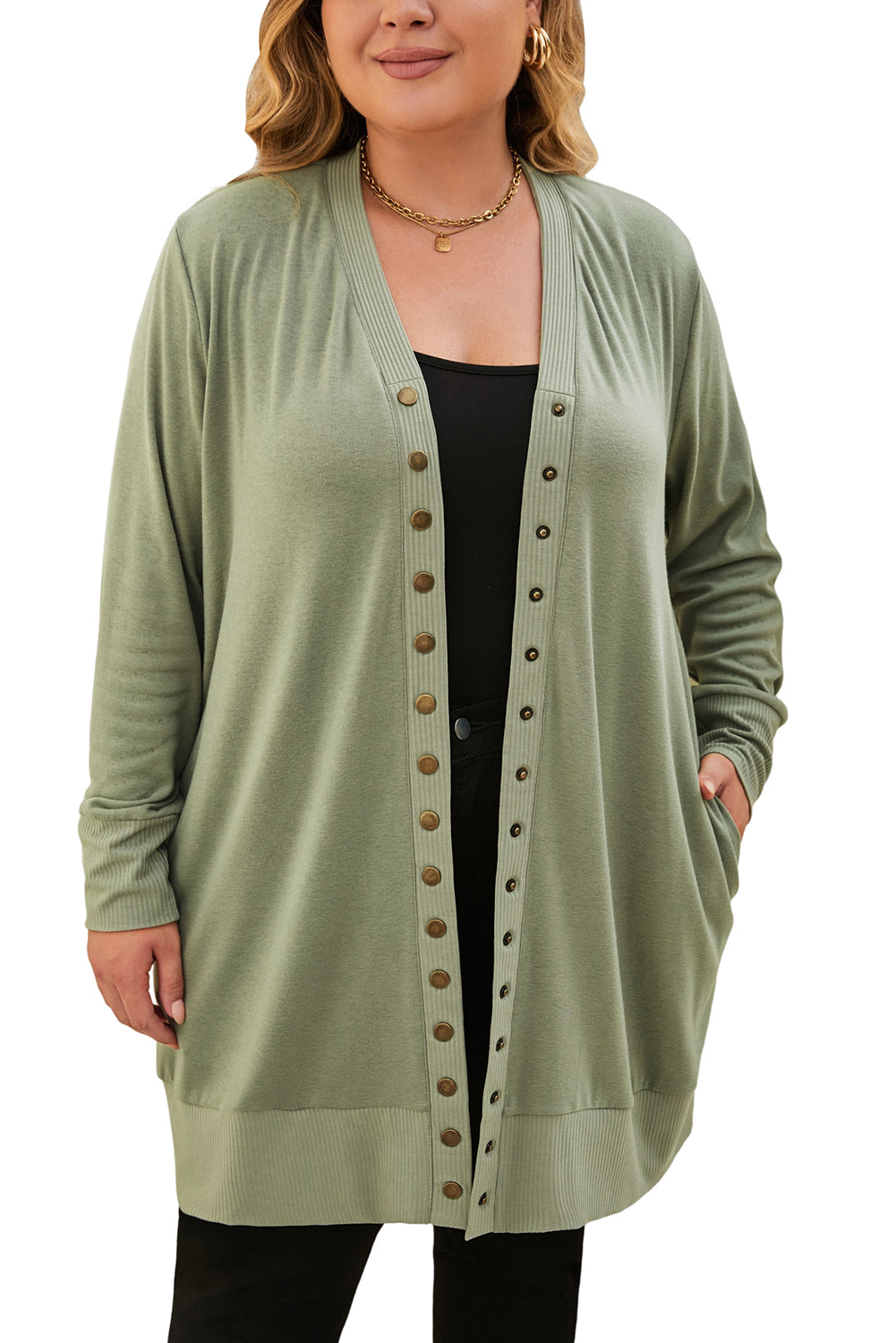 Plus Size Snap Button Front Cardigan