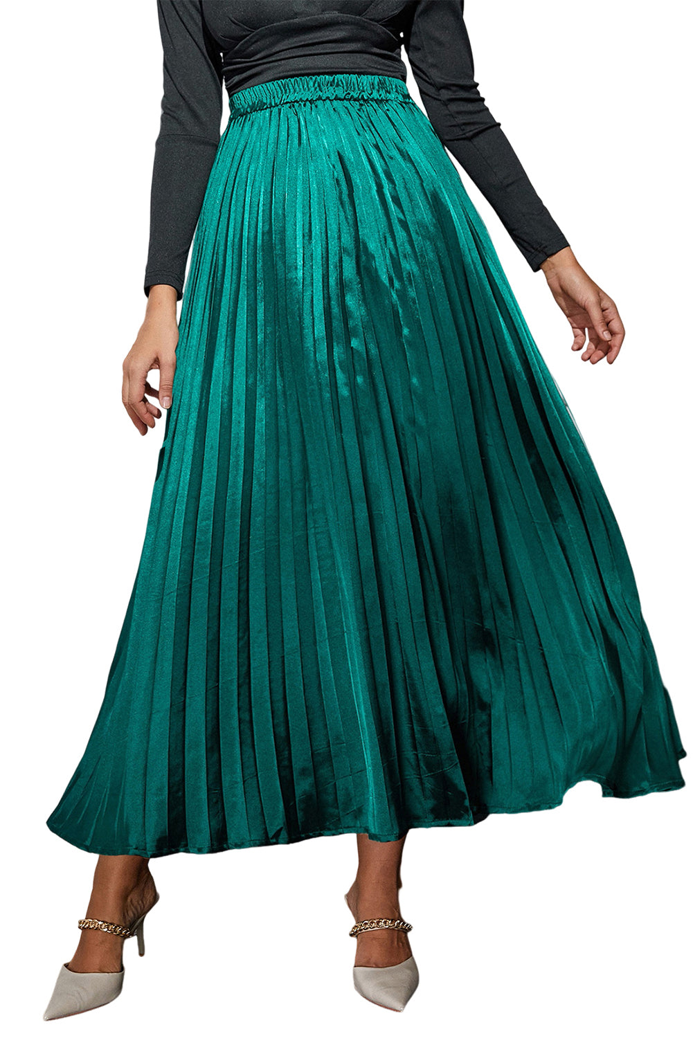 Satin Pleated Maxi Skirt