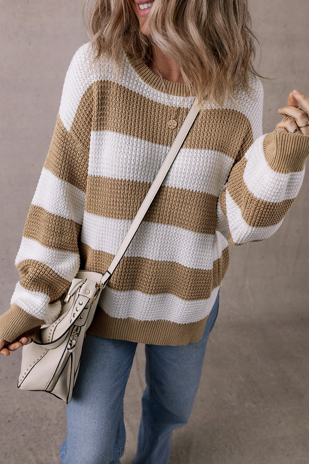 Colorblock Stripe Side Slit Sweater