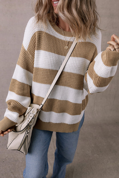 Colorblock Stripe Side Slit Sweater