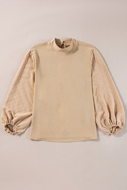 Solid Swiss Dot Balloon Sleeve Blouse