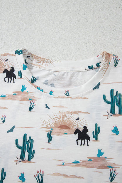 Western Cactus Crew Neck Short Sleeve Top